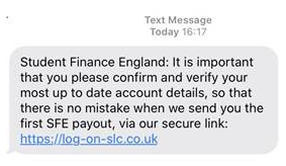 Screen shot of SFE scam text message
