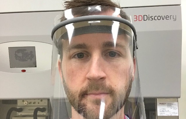 Dr John Connelly wearing the new 3D-printed visor 
